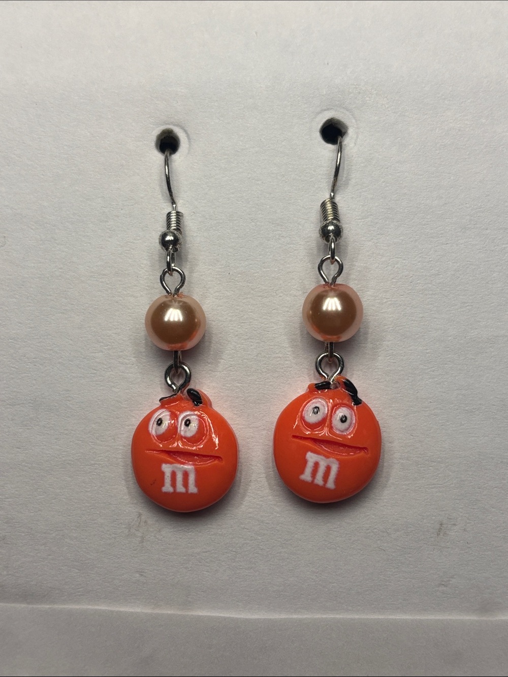 Orange Candy Character Dangle Earrings with Orange Pearl Accent
